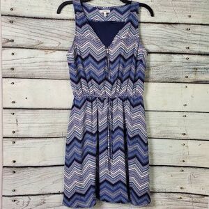Maurices Small Sleeveless Chevron Print Dress Blue Purple Zip Front